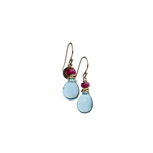 14/20 Gold Filled Earring in Blue Apatite and Ruby - Image #1