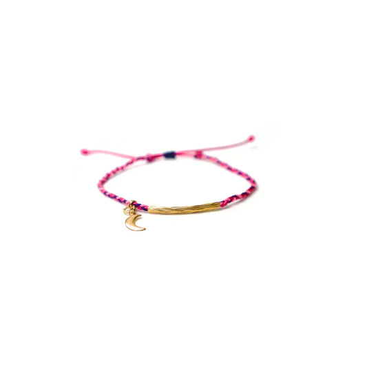 14/20 Yellow Gold-Filled  Good Vibes Bracelet with Dark Pink Cord - Image #1