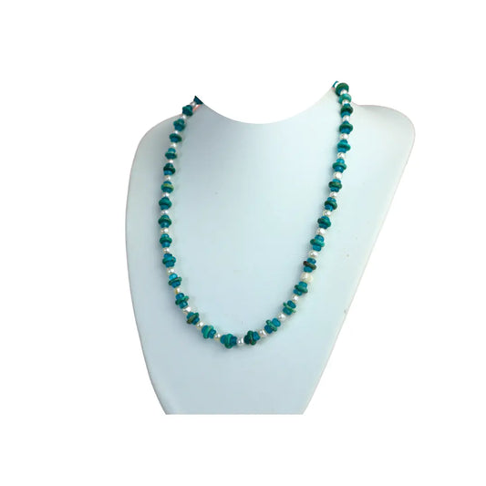 Oceanic Harmony Handcrafted Pearl, Turquoise, and Apatite Necklace - Image #1