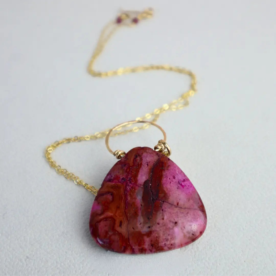 Enchanting Fuchsia Dream Handcrafted Crazy Lace Agate Necklace - Image #2