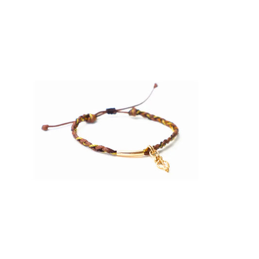 14/20 Yellow Gold-Filled  Good Vibes Bracelet with Brown Cord - Image #1