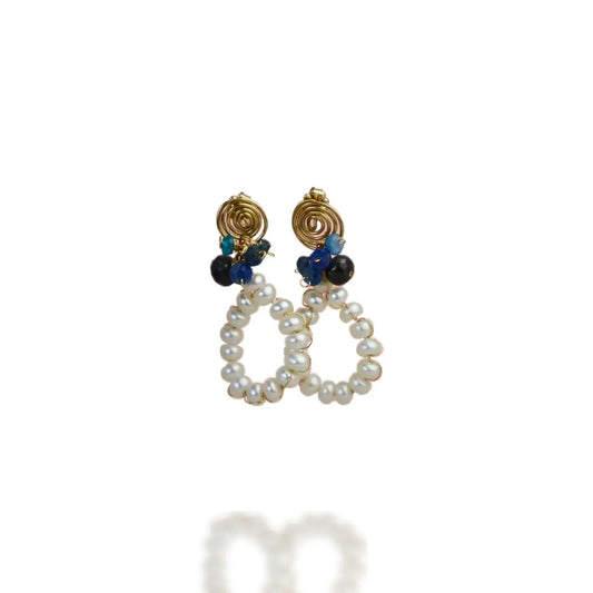 Serene Harmony Handcrafted Pearl and Kyanite Earrings - Image #3